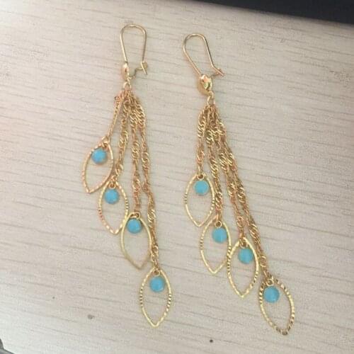 Gold color Earring Fashion tassel oval blue drop Earrings for Women Jewelry Wholesale Gift Hot Sell