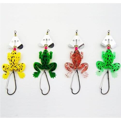 1pcs Rubber Soft Frog Fishing Tools Green Yellow Clear Floating Frog Fishing Spinnerbait With Spinner Blades Weight 7g