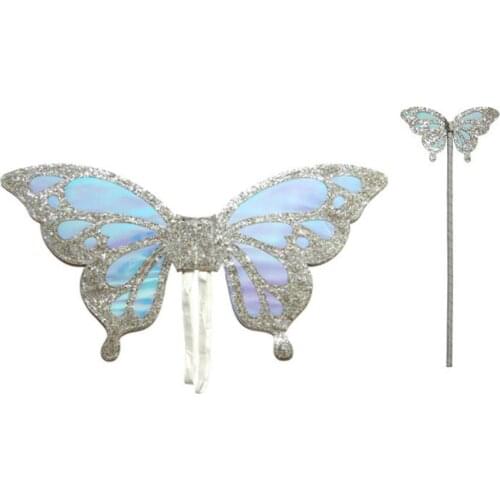 Glitter Butterfly Fairy Wing Wand Crown Set for Girls Party Favors Fancy Dress Props Birthday Gift Christmas Bag Filler 50sets