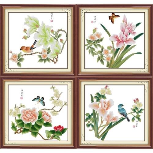 Elegant Seasons Flowers Joy Sunday Cross Stitch Kit with Printing Motif Needlework Sets for Embroidery Goods Home Decor DIY 14ct