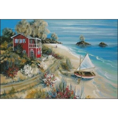 Coastal Calm Seaside beach scenery Top Quality Embroidery Needlework 14CT Unprinted Art Cross Stitch Kits DIY Handmade Decor