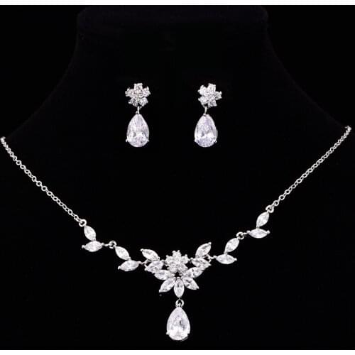 New Arrival Flower Cubic Zirconia Necklace Set For Women Party Jewelry Set Girlfriend Gift CZL-6150