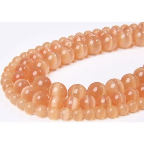 Orange Cat Eye Beads 4/6/8/10/12mm Smooth Round Loose Beads Natural Glass Opal Beads DIY Charm Beads for Jewelry Making Supplies
