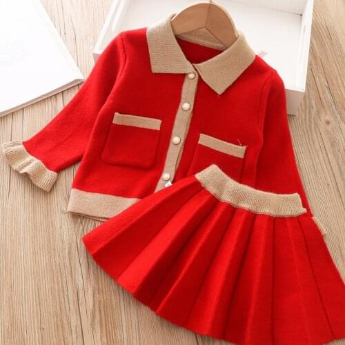 Korean Spring Autumn Baby Girls Outfits Sweet Candy Color Knitting Sweater Vest Shirts dress Clothing Sets Children Blouse Vest