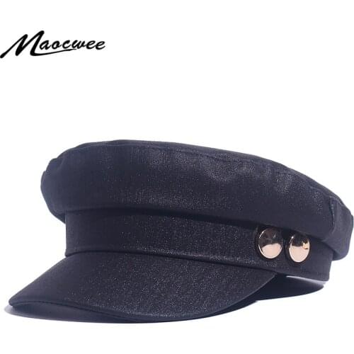 Flat Faux Leather Cap Winter Hat Military Hat Fashion Hats for Women Female Salior Hat Girl Visor Travel Berets 2019 New Style