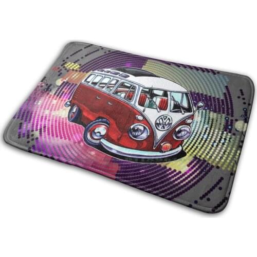 Van Art Mat Rug Carpet Anti-Slip Bedroom Entrance Door Mat Tuned Cars Cars German Van Bus Vintage Hippie Westfalia Retro Peace