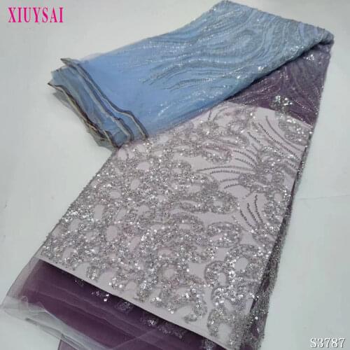 Luxury Lace fabric Handmade beaded Fabric French Wedding Dress Latest Nigeria Embroidery tulle lace With Sequins New S2143