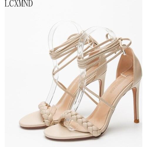 High Quality Sandals Women 2021 New Strappy Black High Heel Sandals Sexy Stitch Heels Noble and Elegant Large Size