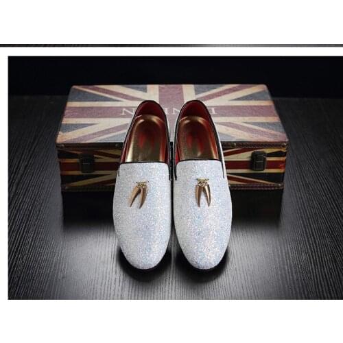 Sapato masculino Spring Summer White Blue Bling wedding Leather Shoes Men Tassel Slip On Causal Office Formal Shoes Flats