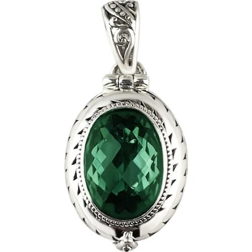 925 silver jade box green crystal pendant can open Baroque retro wind stone pendant exquisite female character pendant