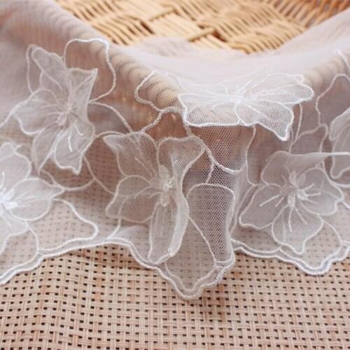 1Yard Silk-Thread Embroidered Lace Fabric Flowwe Cothing Home Textile Decorative Lace Trim Accessories Handmade DIY Width 23cm
