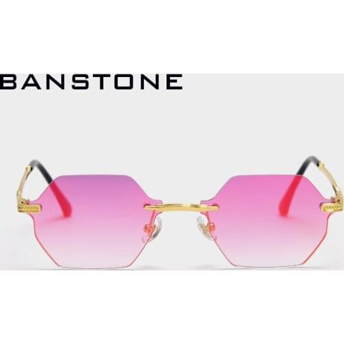 BANSTONE hexagon frameless retro sunglasses men metal red green mirror lens rimless women sun glasses vintage birthday gifts