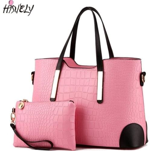 HISUELY Women Bag Shoulder Handbag Female Vintage Messenger Bags Top-Handle Crocodile Pattern Composite Bag Purse Wallet Leather