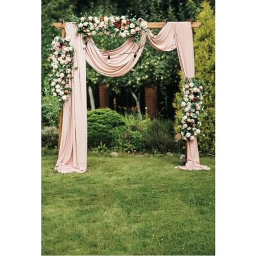 Wedding Backdrop Blush Pink Curtain with Grass Background Celebration Photo Booth Studio Decor