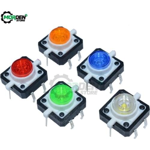 5Pcs 5 Colors 12x12x7.3mm Tactile Push Button Switch Momentary Tact LED 12*12*7.3mm White Blue Green Yellow Red