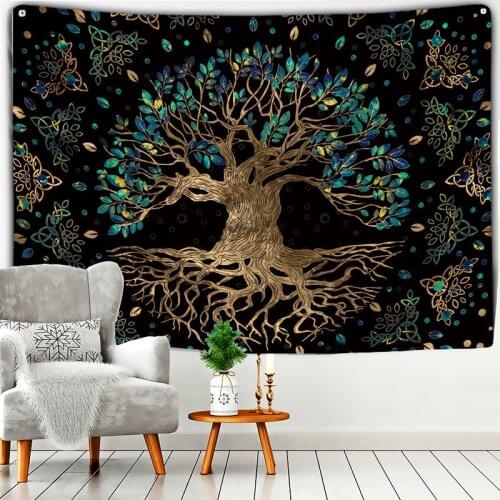 Bohemian Style Tree of Life Oil Painting Starry Sky Tapestry Beach Towel Bedroom Living Room Home Decoration