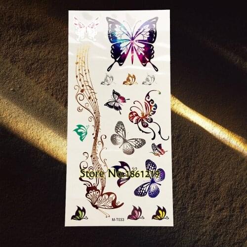 Waterproof Body Art Painting Tattoo Butterfly Henna Lace Gold Flash Metallic Tattoo Jewelry Sticker GGM-T033 Women Makeup Tips