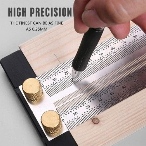 Woodworking Marking T-Rule Scale Ruler T-Type Hole Ruler Stainless Scribing Mark Carpenter Line Gauge Carpenter Measuring Tool