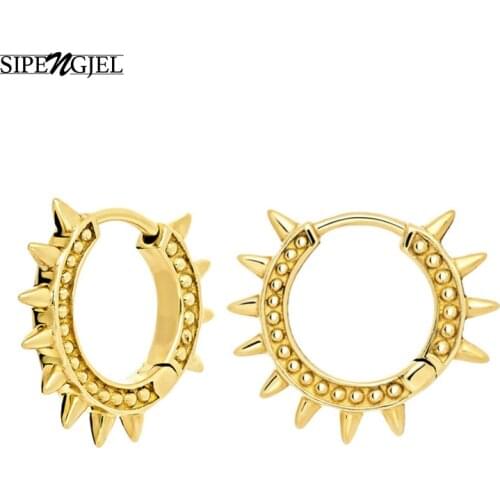 SIPENGJEL Trendy Small Bead Round Hoop Earrings Gold Punk Hip Hop Personality Earrings For Women Jewelry Accessories 2021