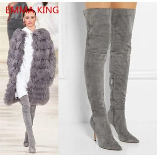2018 New Womens Thigh High Long Boots Suede Sexy Laides Pointed Toe High Heels Shoes Woman Autumn Winter Over The Knee Boots
