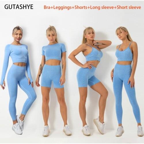 2/3/5PCS Seamless Women Yoga Set Workout Sportswear Gym Clothing Fitness Long Sleeve Crop Top High Waist Leggings Short Suits