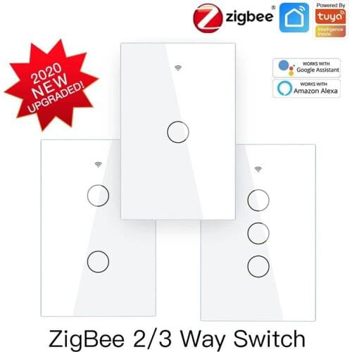 ZigBee US Wall Touch Smart Light Switch With Neutral/No Neutral No Capacitor Smart Life/Tuya Work With Alexa Google Hub Required