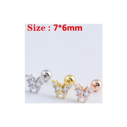 1Pcs Korean Small Butterfly Screw Back Earrings For Women Girls Elegant Exquisite Tiny Ear Studs Crystal CZ Piercing Jewellery