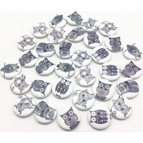 1000pcs 20mm Mixed Black Owls Printed Wood Buttons Sewing Round DIY Button Embellishments Scrapbook Cardmaking