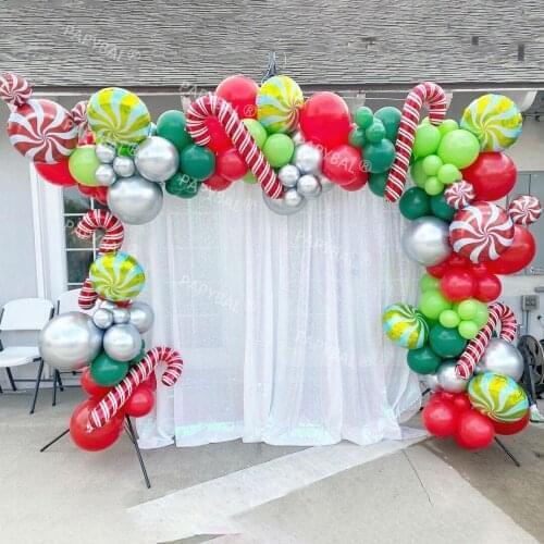 135Pcs Green Red Balloon Arch Garland Kit Candy Aluminium Foil Baloon Christmas Backdrop Decors Gifts New Year Balloons Set