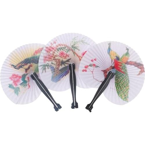 2Pcs China Style Retro Flower Printing Hand Fan Folding Fan Party Wedding Decor Random Color Crafts Women Girl Like Fans