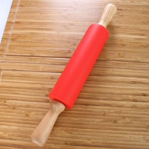 4 Sizes Non-Stick Wooden Handle Silicone Rolling Pin Pastry Dough Flour Roller Kitchen Baking Cooking Tool Household Rolling Pin