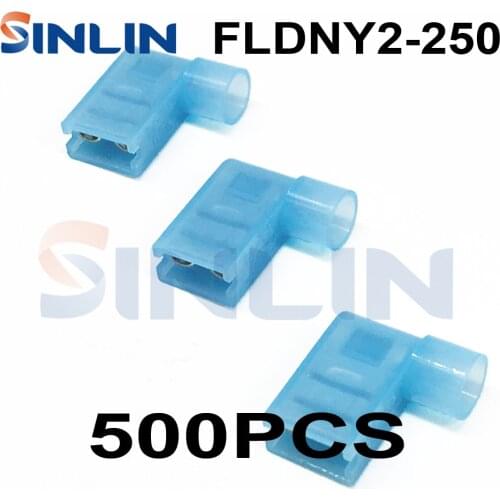 500PCS Crimp Terminals FLDNY2-250 Nylon Flag Female Terminal insulated flag 6.3 plug Right Angle Terminals 1.5-2.5mm 16-25AWG