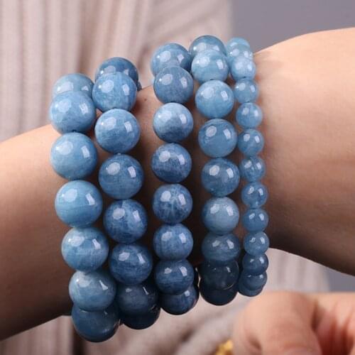 6-12mm Dark Blue Aquamarines Beads Bracelet For Women 7.5inch Needlework DIY Bracelet Girl Trinket Boy Jewelry For Party