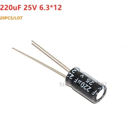 20PCS/LOT Aluminum electrolytic capacitor 220uF 25V 6.3*12 Electrolytic Capacitor 25v 220uf