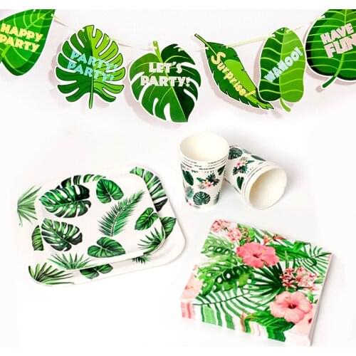 AVEBIEN Hawaii party leaves flamingo birthday party decoration одноразовая посуда flower Leaves paper plate Disposable tableware
