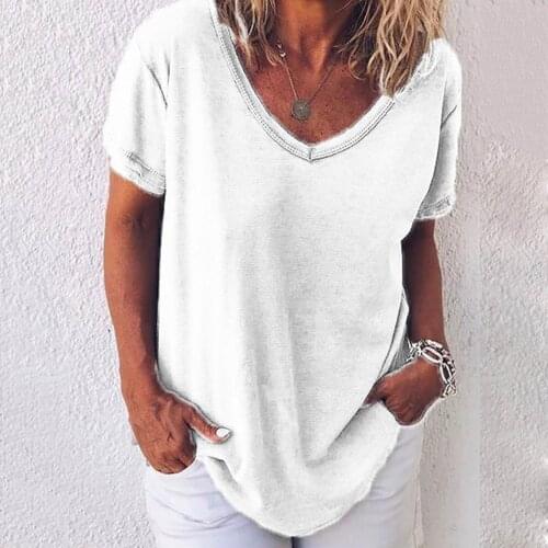 40#mujer camisetas Womens T-Shirts Solid Plus Size Casual V Neck T-shirt Short Sleeve Summer Vintage Elegant Tops Tshirts