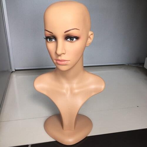 PE Bald Mannequin Head for Wigs Making Cosmetology Manikin Head For Makeup Practice Black Mannequin Head