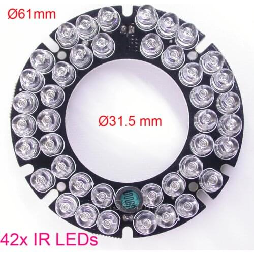 Infrared 42 x 5mm IR LED PCB board module for CCTV cameras night vision (diameter 61mm / 31mm) for CS LENs