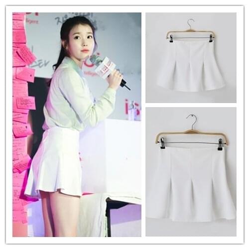 KPOP IU Lee Ji Eun Summer New fashion white Skirts women Korean wild High Waist Mini Skirt School Girls Sexy slim A-line Skirt
