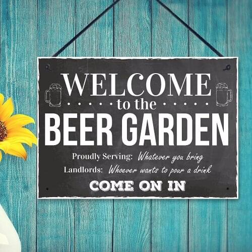 Meijiafei Welcome To The Beer Garden Hanging Alcohol Wall Sign Landlord Pub Garden Sign Sign 8.3"x 11.7"