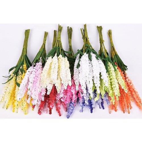 20pcs /lot Mini PE Lavender Artificial Flowers Wedding Home Decoration DIY Craft Gift Bride Wreath Scrapbooking Fake Flower