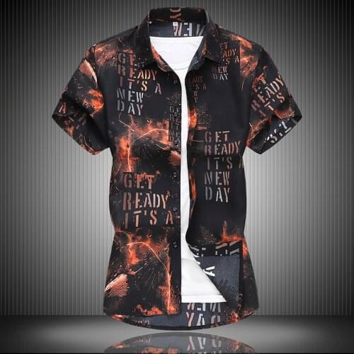2021 New Spring Summer High Quality Mens Printed Lapel Single-breasted Slim Hip Hop Short-sleeved Mens Shirts