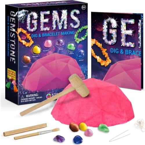 Gem Bracelets on Hand Set for Creativity for Girls Diy Beads Natrual Stone Dig Tool Games Girl 10 Years Children Learn Develop