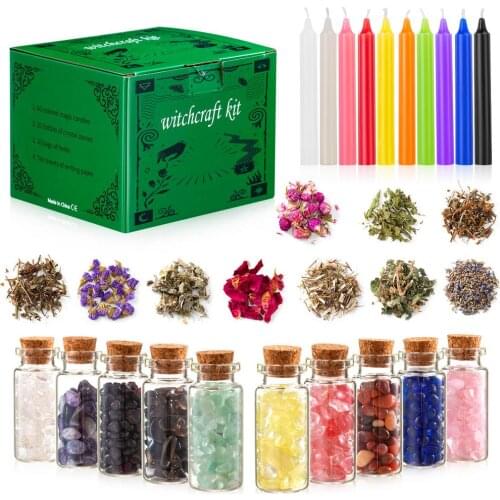 Magic Witch Toolkit Dried Flower Witchcraft Supplies Vanilla Candle Set Crystal Stone Dried Flower Prayer Supplies Christmas Gif