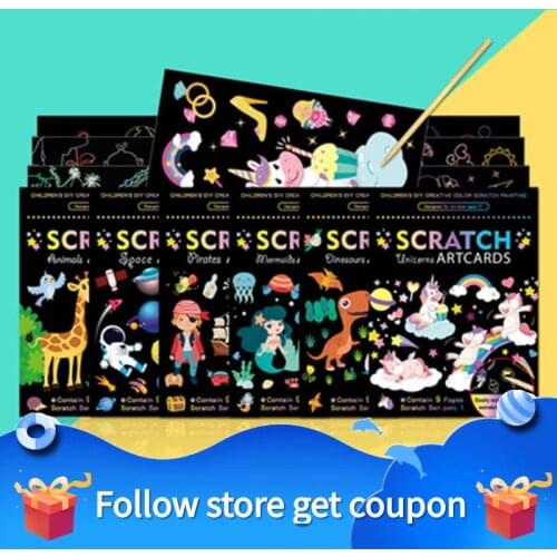 Montessori Scratch Picture Drawing Set Kids Handicrafts Tablet Educational Toys for Children Crafts DIY Cartoon Colorful Creativ