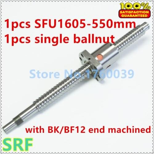 16mm SFU1605 Ballscrew set:1pcs Rolled Ball screw SFU1605 L=550mm+1pcs single Ballnut with BK/BF12 end mahicned CNC Part