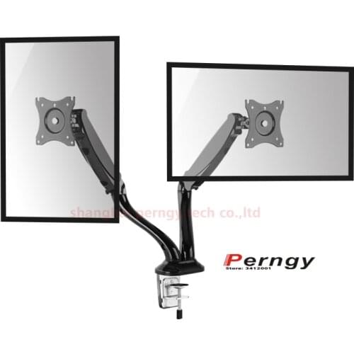 DL-LDT7 17"-27" full motion air press gas strut dual screen desktop mount 360 rotate 2 monitor table support holder bracket