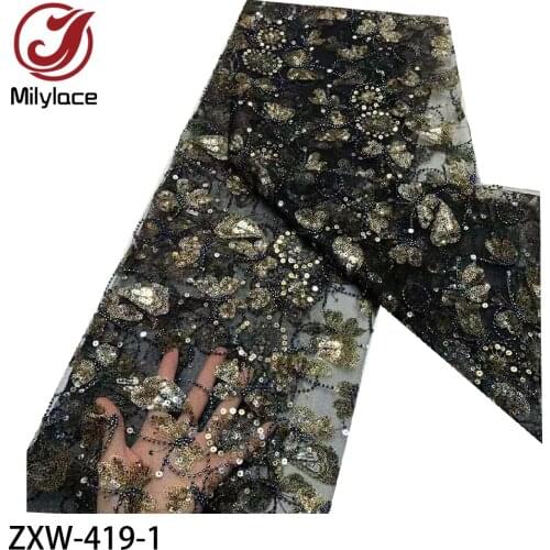Nigerian Lace Fabric High Quality Lace African Tulle Lace Fabric with Beads and Sequins French Net Lace for Dress ZXW-419