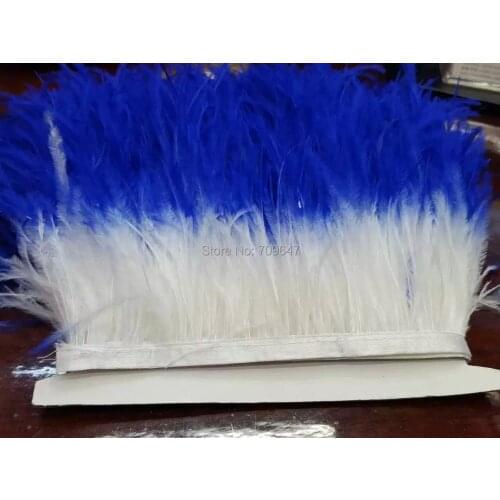 Feather Trim,10meters/lot!5-6inches 12-15cm wide TWO TONE OSTRICH Fringe,Royal blue+white colour,Ombre Dyed Ostrich Fringe