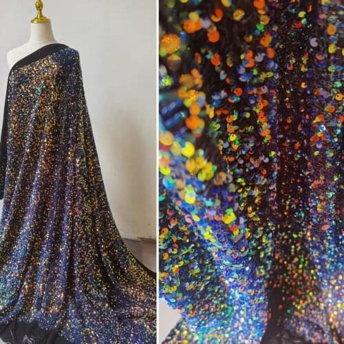 Iridescent Sequins Gauze Fabric Rainbow Sequin DIY Stage Clothes Props Background Decor Skirt Wedding Dress Designer Fabric